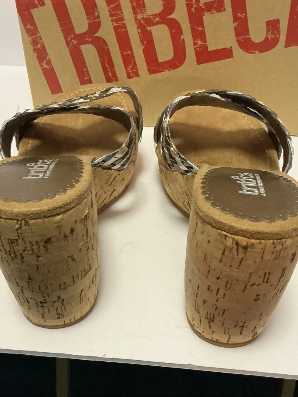 Tribeca by Kenneth Cole Braided Metallic Wedge Sandals - Silver & Gold